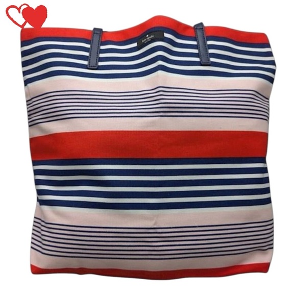 kate spade Handbags - Kate Spade New York Bon Pink Orange and Navy Striped Shopper Tote Bag
